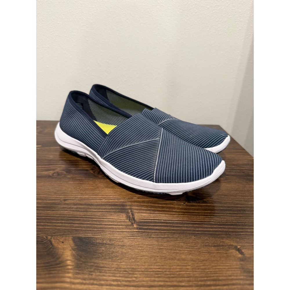 LL Bean Womens Navy Blue Pinstripe Slip On Sneakers Shoes 503525 Size 10 M